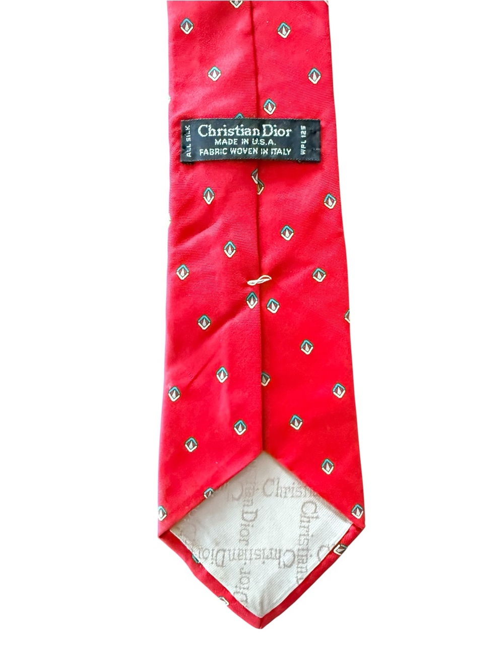 Vintage Dior Red Silk Geometric Motif Men’s Tie